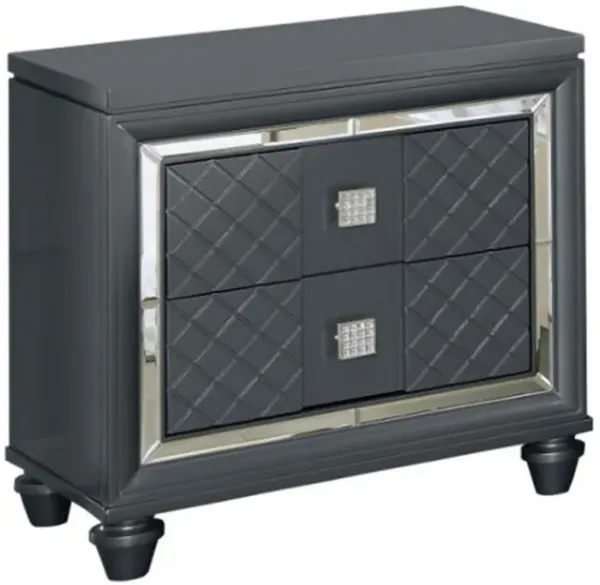 Seri Nightstand with 2 Drawers, 17 Inch, Diamond Pattern, Charcoal Gray - Benzara