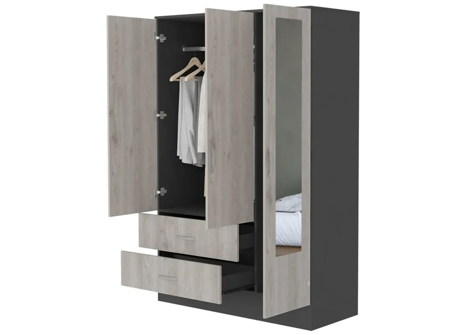 Black Rock 2-Drawer Small Armoire With Mirror Door Black Wengue And Light Gray