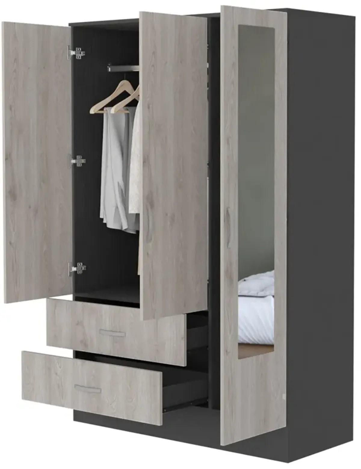 Black Rock 2-Drawer Small Armoire With Mirror Door Black Wengue And Light Gray