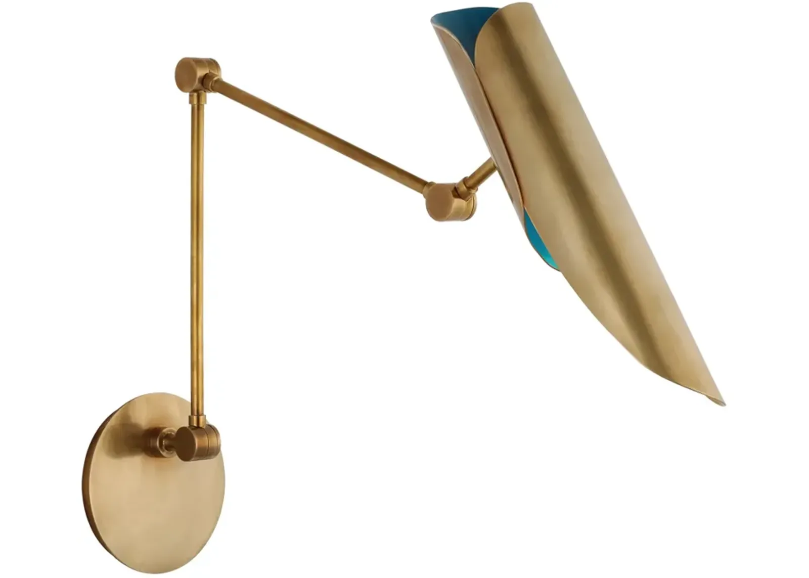 Flore Double Library Wall Light in Soft Brass and Riviera Blue