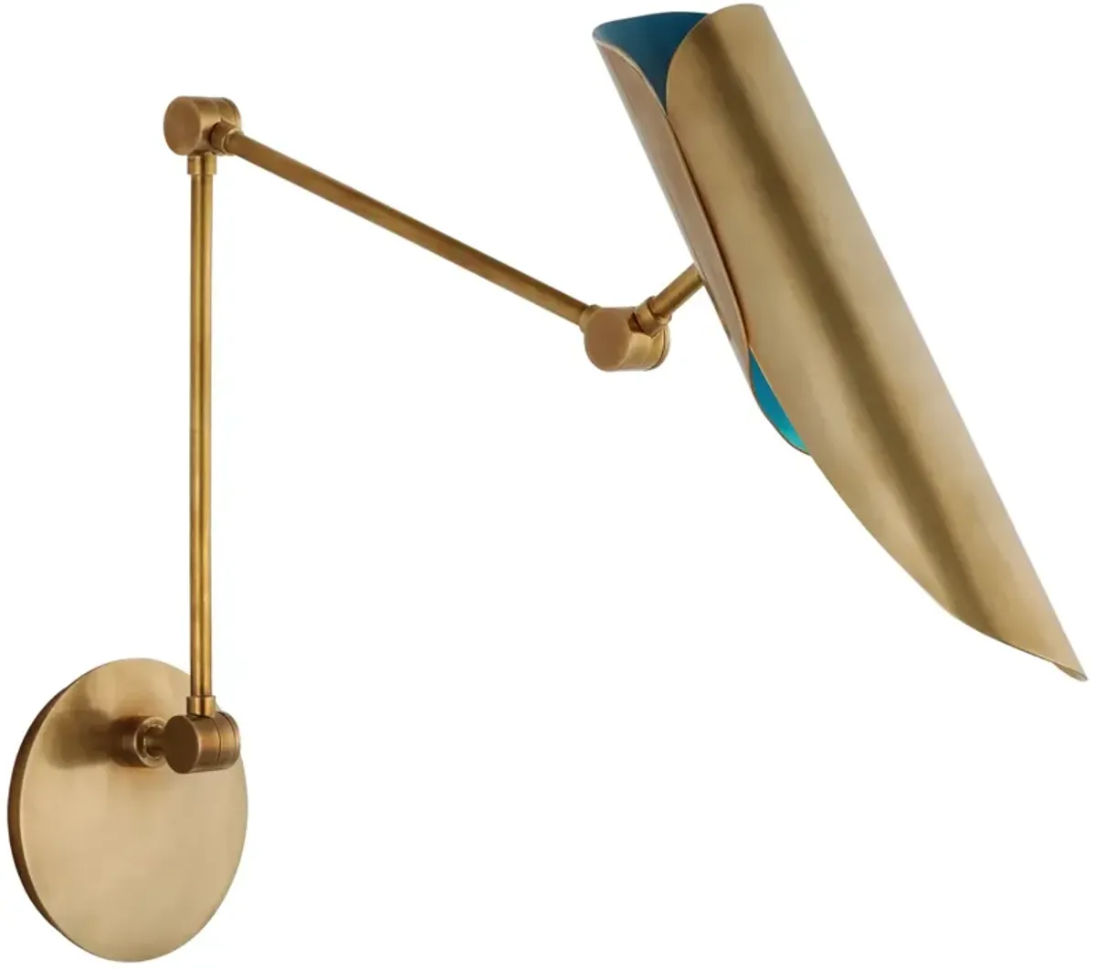 Flore Double Library Wall Light in Soft Brass and Riviera Blue