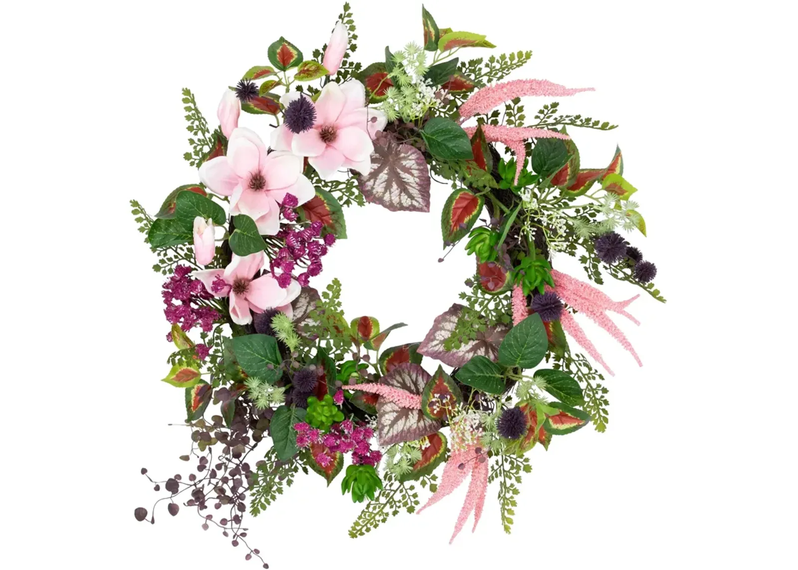 Succulent and Fern Artificial Spring Floral Wreath  24-Inch