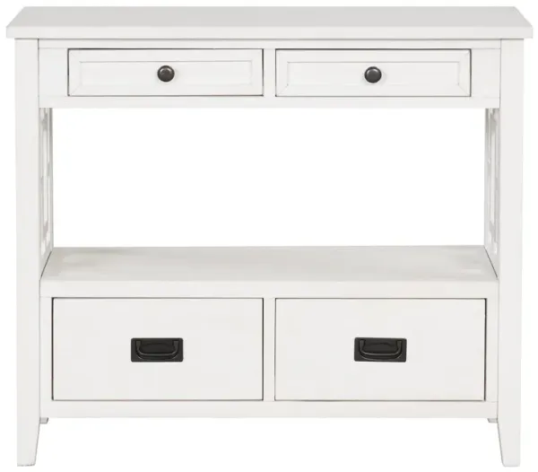 Whisen Farmhouse Style Console Table with 4 Drawers and Storage Shelf - Antique White
