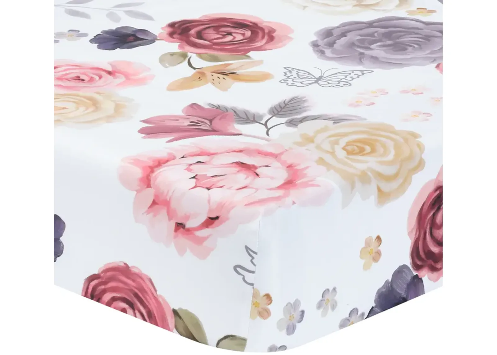 Lambs & Ivy Secret Garden Floral Cotton Baby Fitted Crib Sheet - White