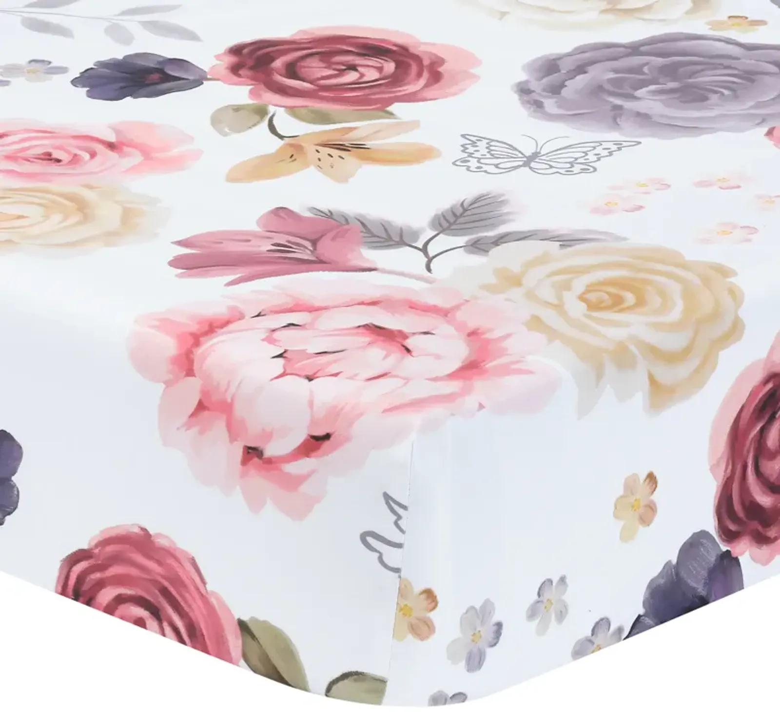 Lambs & Ivy Secret Garden Floral Cotton Baby Fitted Crib Sheet - White