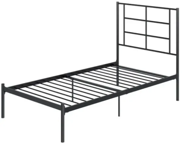 QuikFurn Twin Size Modern Black Metal Platform Bed with Geometric Headboard