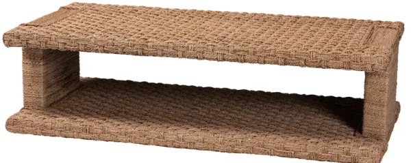 bali & pari Rhinos Handwoven Seagrass Coffee Table with Open Shelf – Rectangular Wicker Center Table for Living Room, Coastal Boho Style