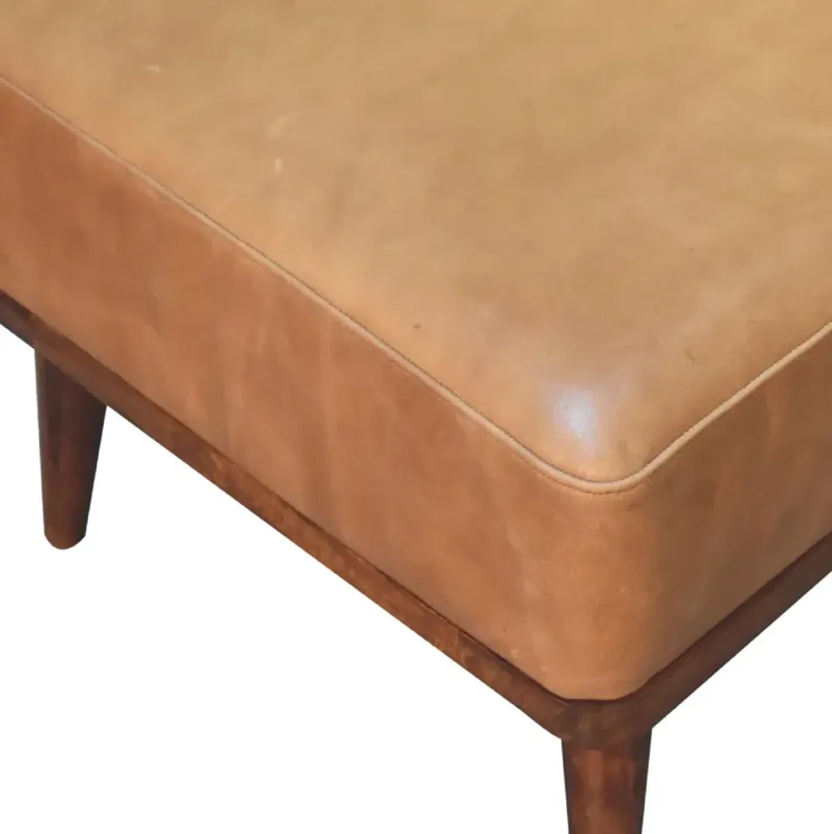 Tan Buffalo Leather Tan Solid Wood Footstool