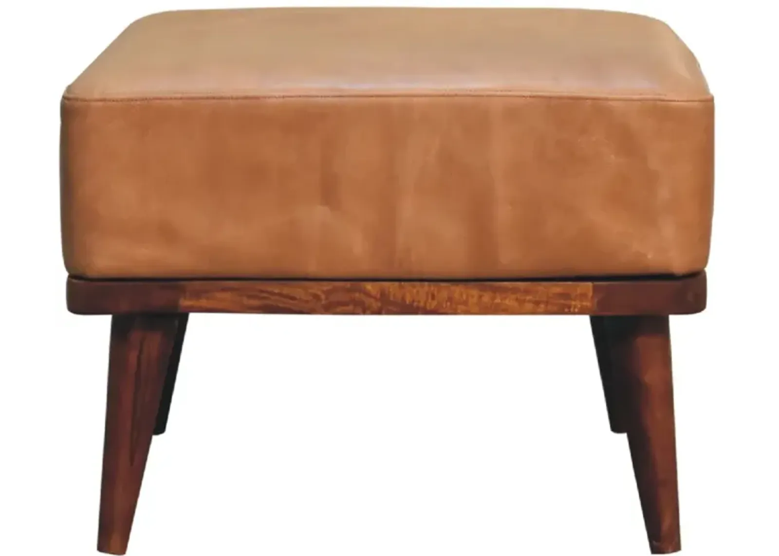 Tan Buffalo Leather Tan Solid Wood Footstool