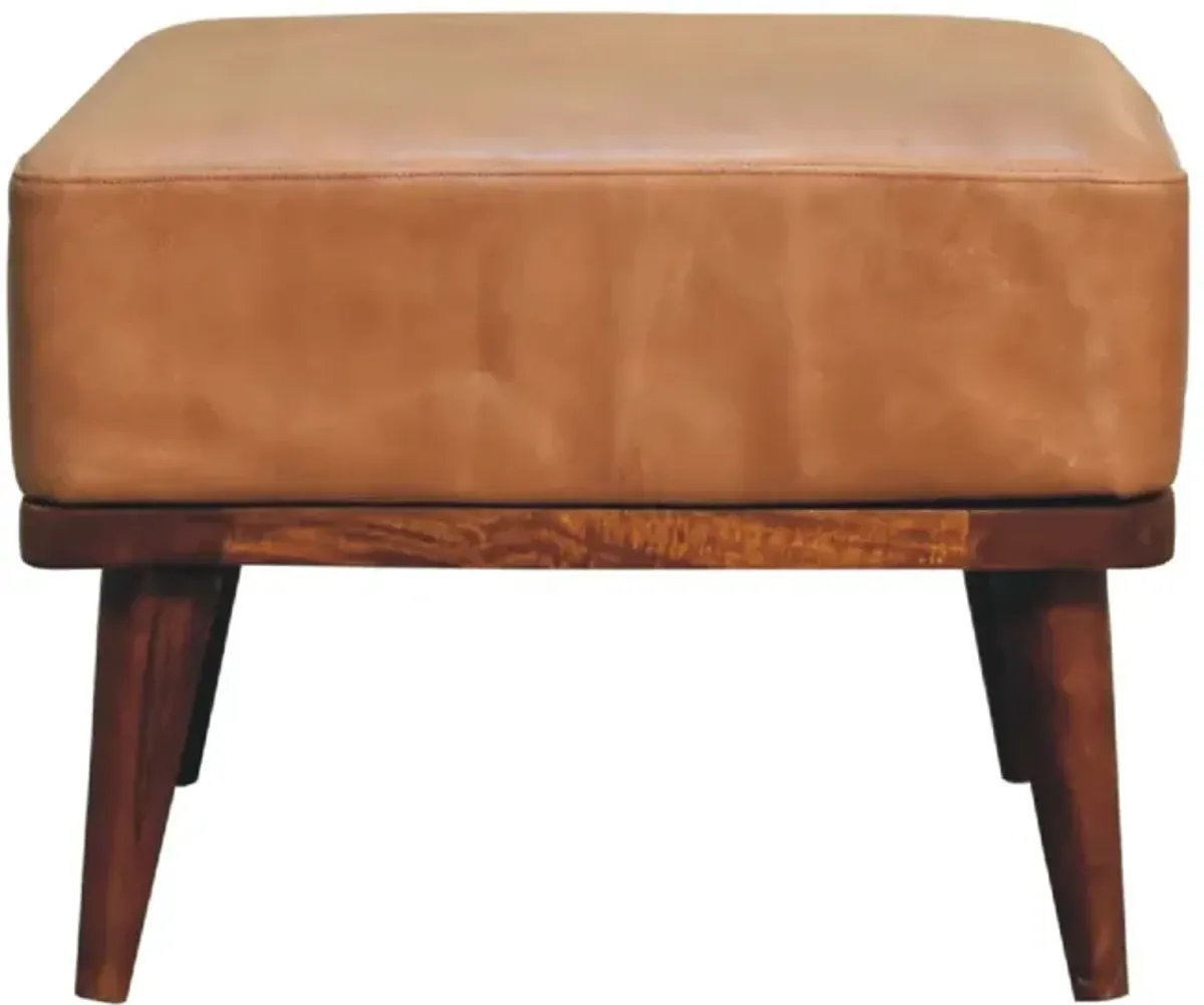 Tan Buffalo Leather Tan Solid Wood Footstool