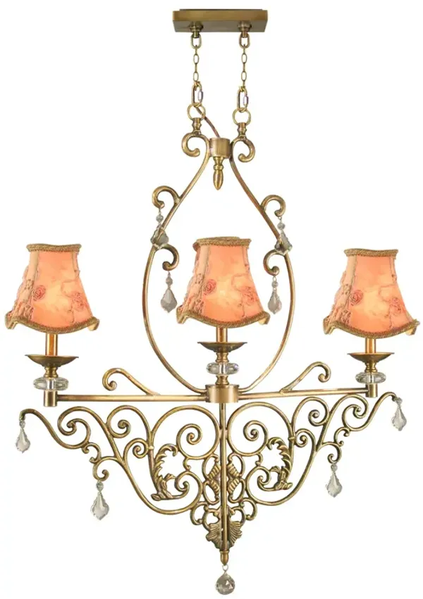 35" Gold and Orange Contemporary 3-Light Chandelier