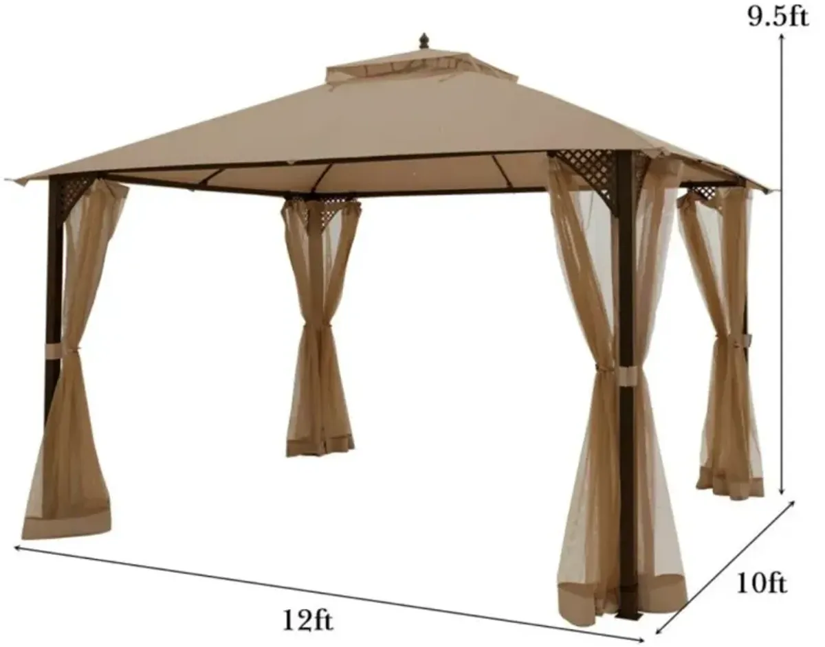 Hivvago 12 x 10 Feet Outdoor Double Top Patio Gazebo with Netting