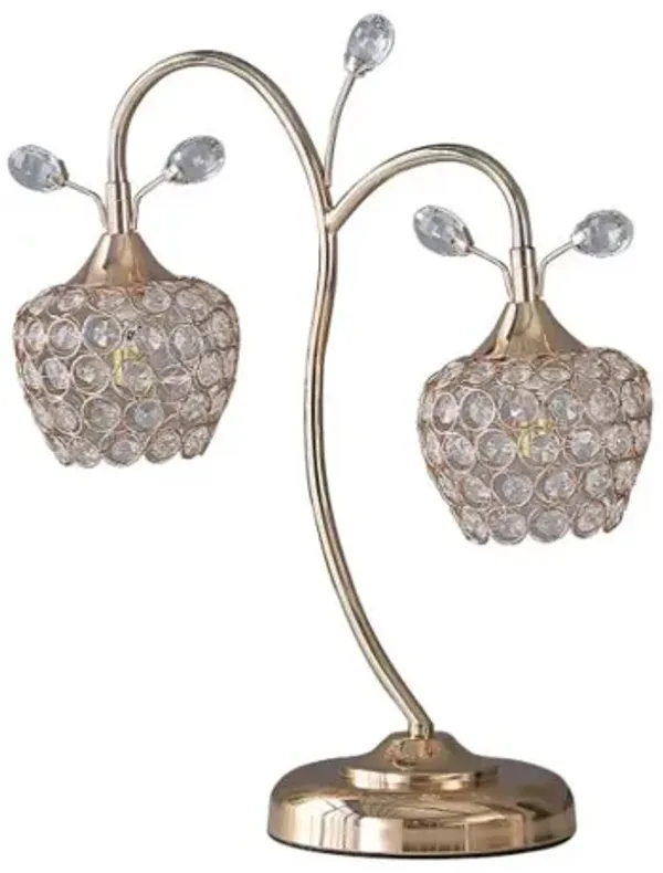 Hivvago 17" Gold Two Light Bedside Table Lamp With Clear Novelty Shade