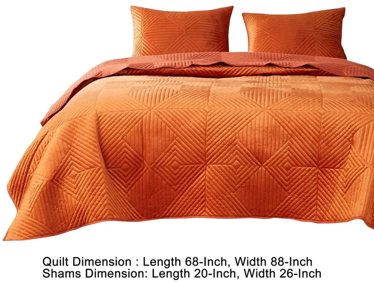 Ahab 2 Piece Velvet Quilt Set, Diamond Quilting Design-Benzara