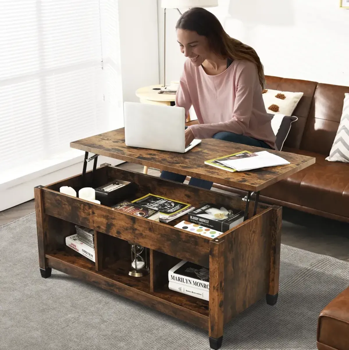 Lift Top Coffee Table with Hidden Storage Compartment