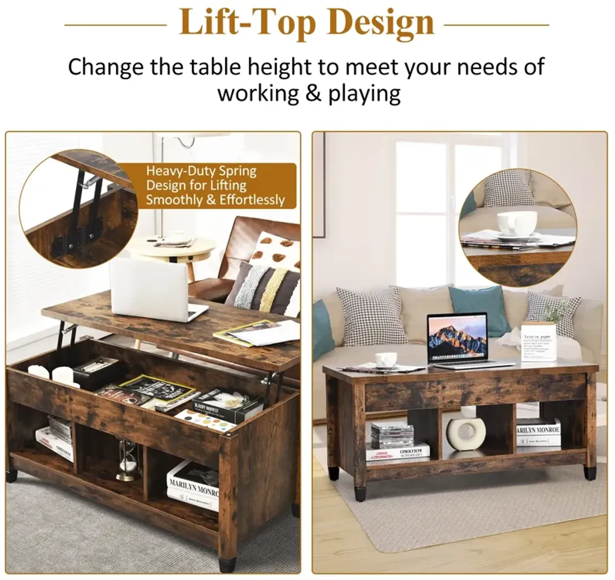 Lift Top Coffee Table with Hidden Storage Compartment