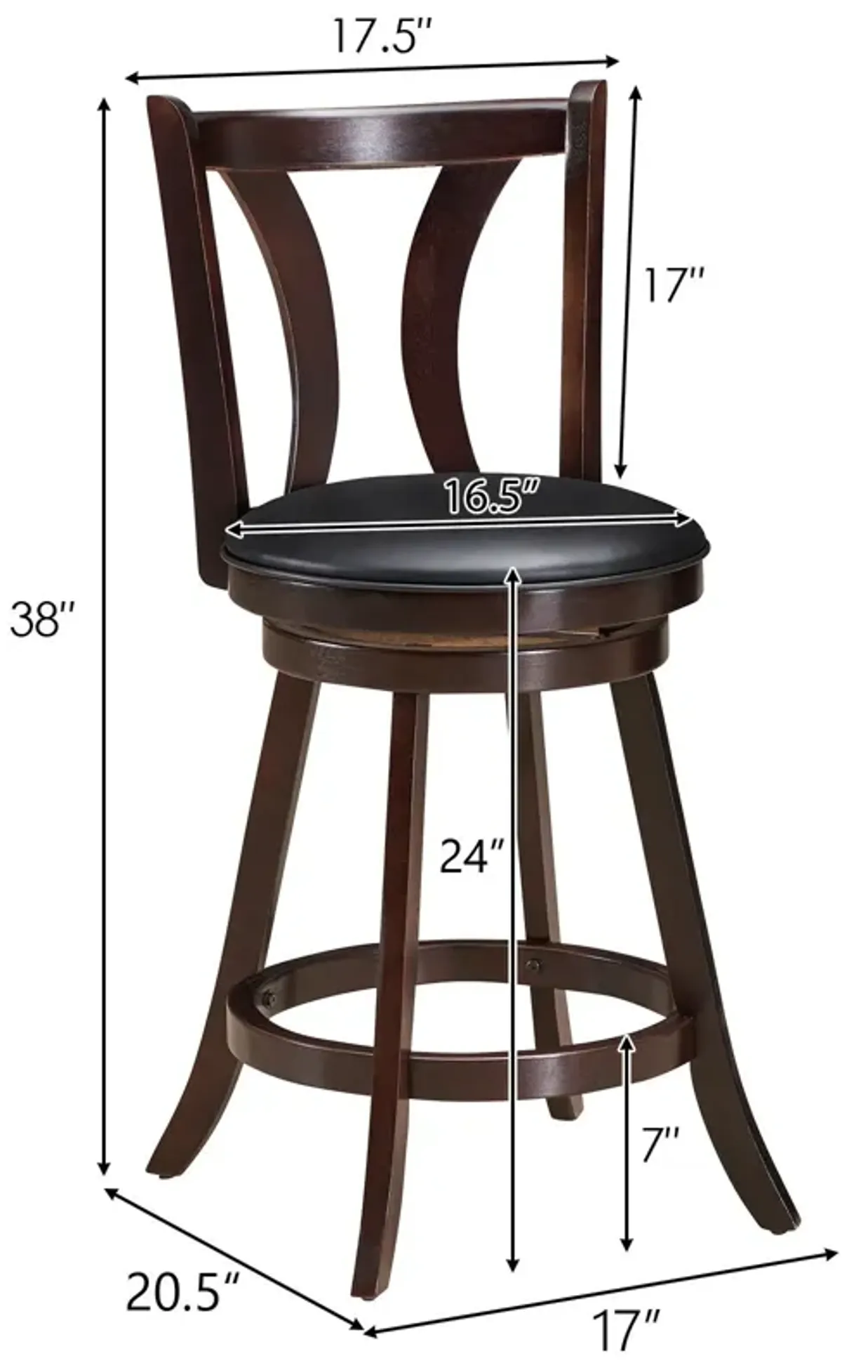 Set of 2 Swivel Bar Stools 29.5 Inch Bar Height Chairs with Rubber Wood Legs