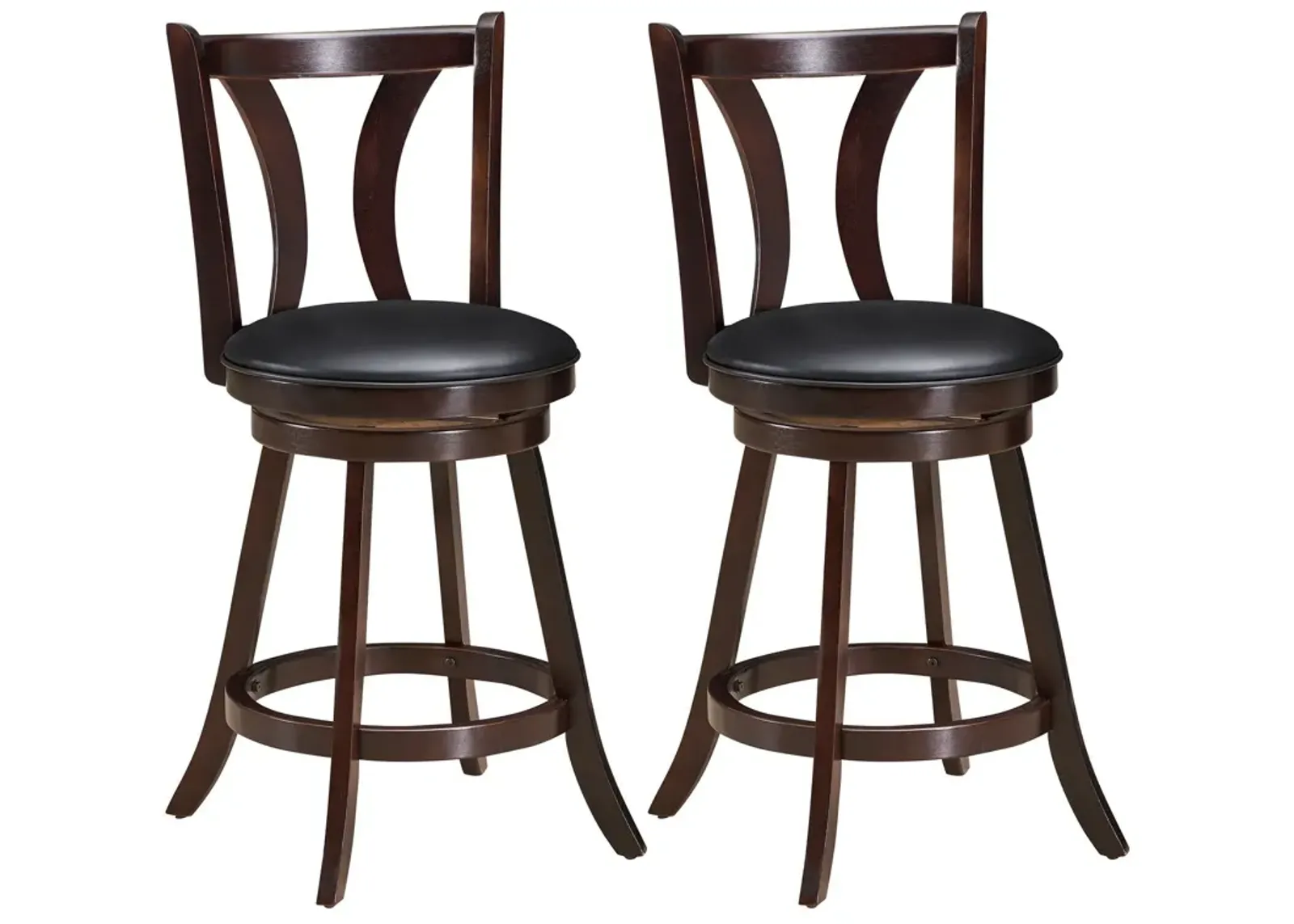 Set of 2 Swivel Bar Stools 29.5 Inch Bar Height Chairs with Rubber Wood Legs