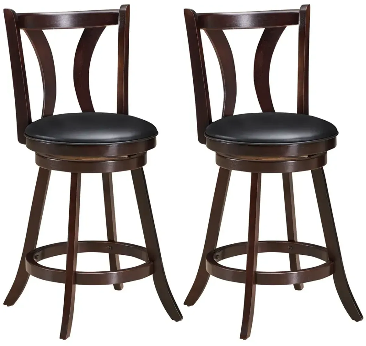 Set of 2 Swivel Bar Stools 29.5 Inch Bar Height Chairs with Rubber Wood Legs