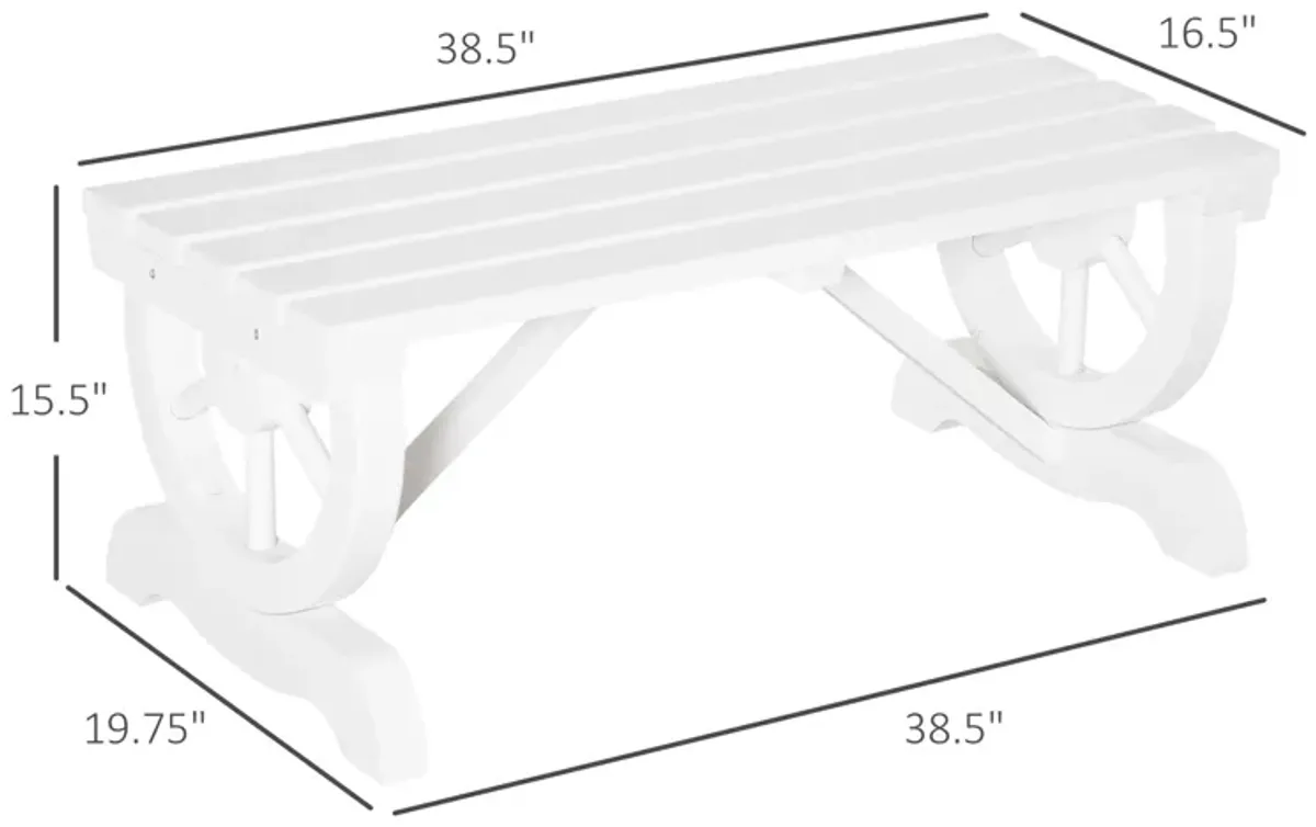 White Garden Bench: 2-Person Wagon Wheel Seat for Backyard