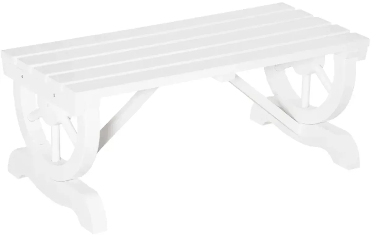 White Garden Bench: 2-Person Wagon Wheel Seat for Backyard