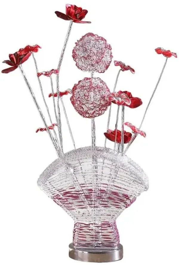 Hivvago 22" Silver and Clear Metal and Acrylic Red Rose Bedside Lamp
