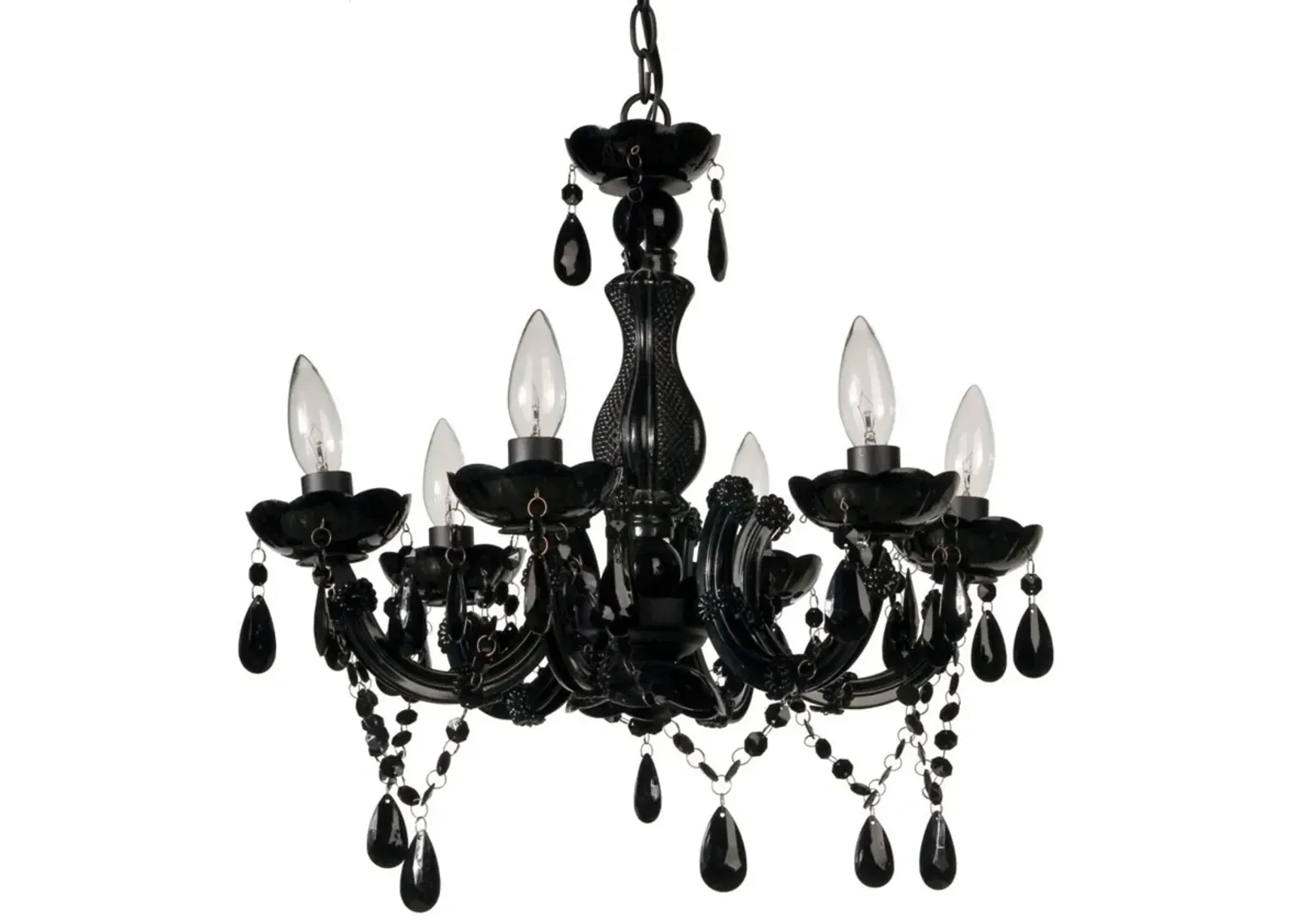 38.5" Black and Clear Classic Style Beads Six-Arm Chandelier