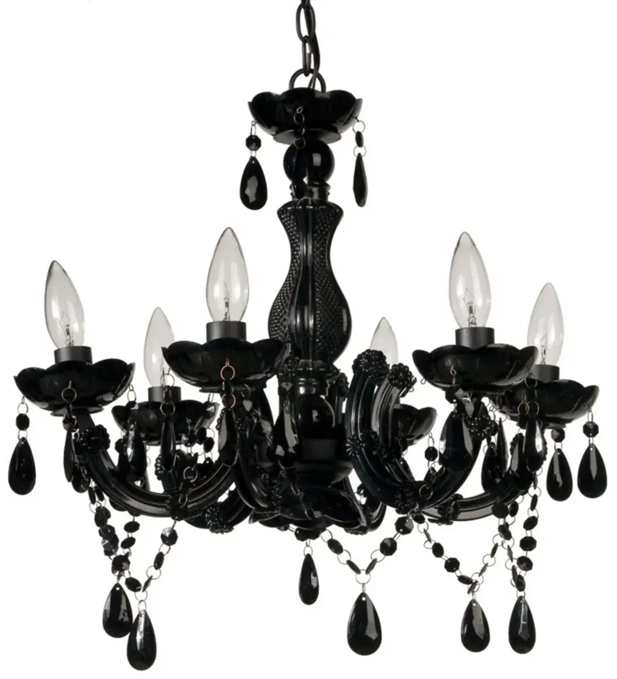 38.5" Black and Clear Classic Style Beads Six-Arm Chandelier