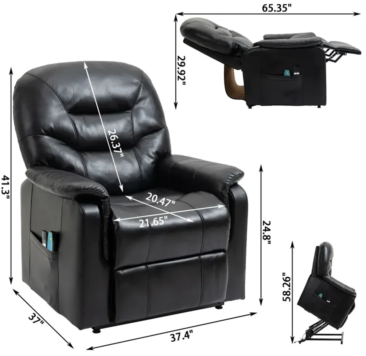 MONDAWE Ergonomic Faux Leather Power Lift Recliner Chair for Elderly with Side Pocket and Two Remote Control