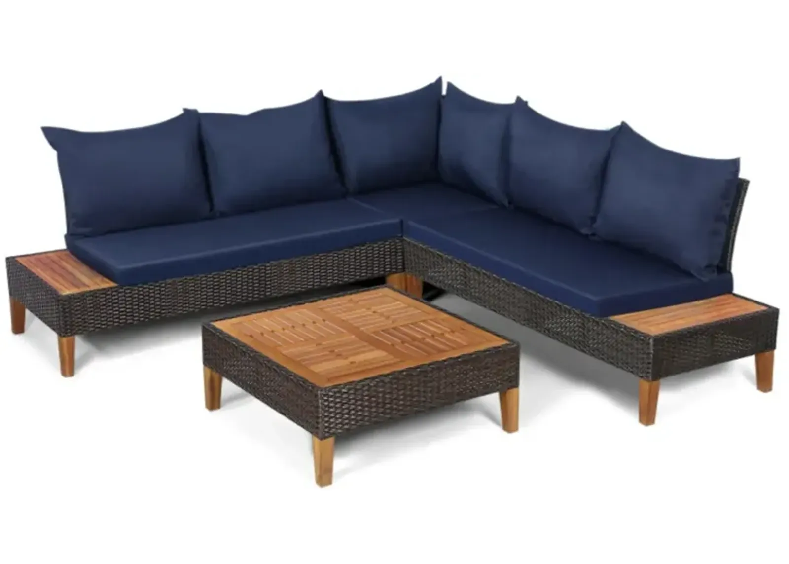 Hivvago 4 Pieces Patio Cushioned Rattan Furniture Set with Wooden Side Table