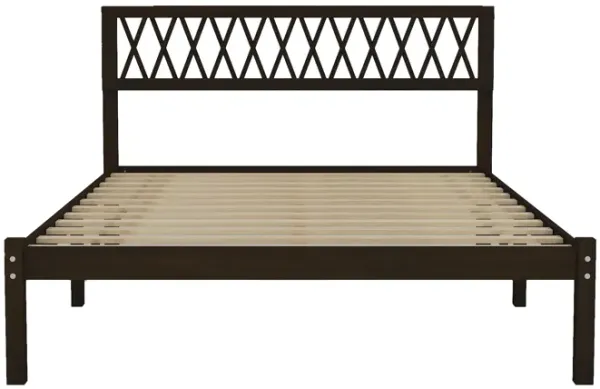 FUFU&GAGA  Returnlov Cherry Solid Wood Bed Frame with Acacia Legs and Plywood Slats, Vintage Style Platform Bed without Box Spring, Classic Wood Headboard (83.8 in. L x 63.2 in. W x 41.1 in. H), Cherry