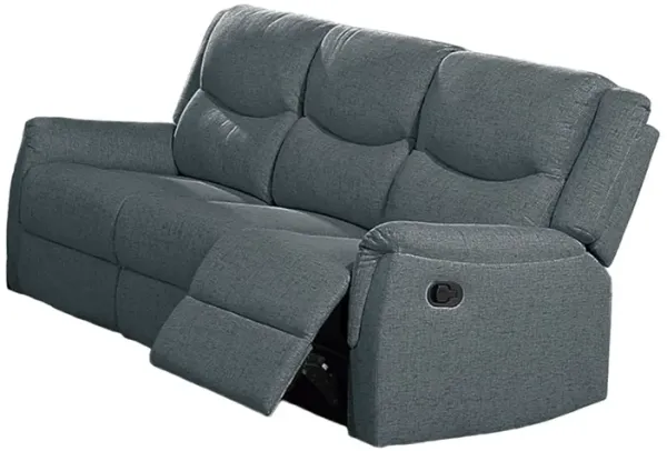 Ammy Manual Recliner Sofa, Pillow Arms, 75in Wood, Gray Faux Burlap - Benzara
