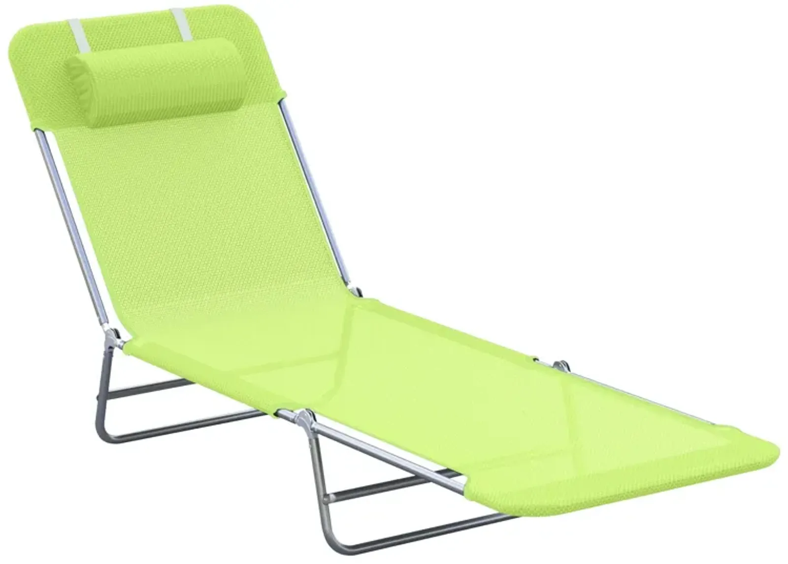 Portable Green Recliner: 6-Level Adjustable Folding Chaise with Pillow