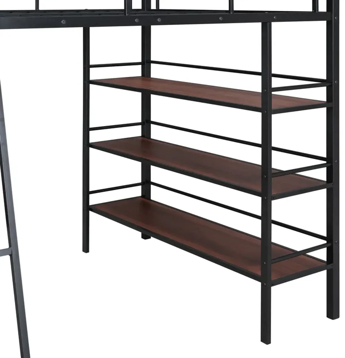 Merax Metal Loft  Bed with  Desk and 3 Layers of Shelves