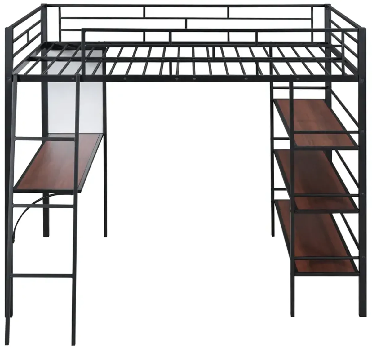 Merax Metal Loft  Bed with  Desk and 3 Layers of Shelves