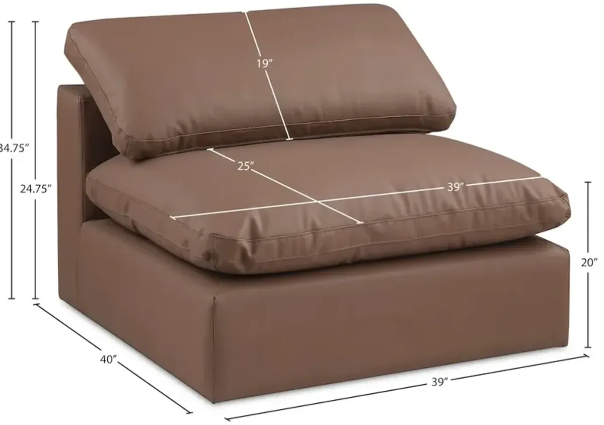Meridian Furniture Comfy Brown Vegan Leather Modular Armless Chair