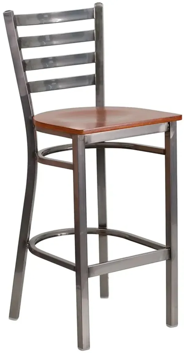 Flash Furniture HERCULES Series Clear Coated Ladder Back Metal Restaurant Barstool - Cherry Wood Seat