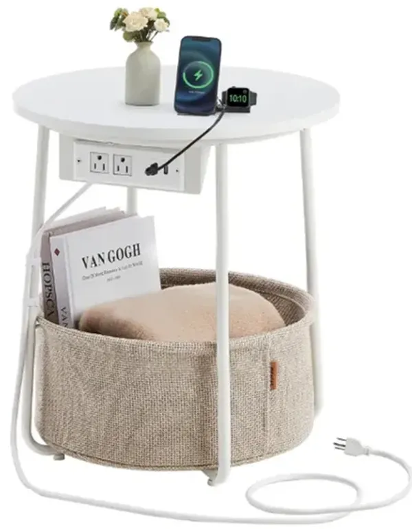 Nightstand with Charging Station – Compact Side Table with Power Strip for Phones, Tablets & Lamps