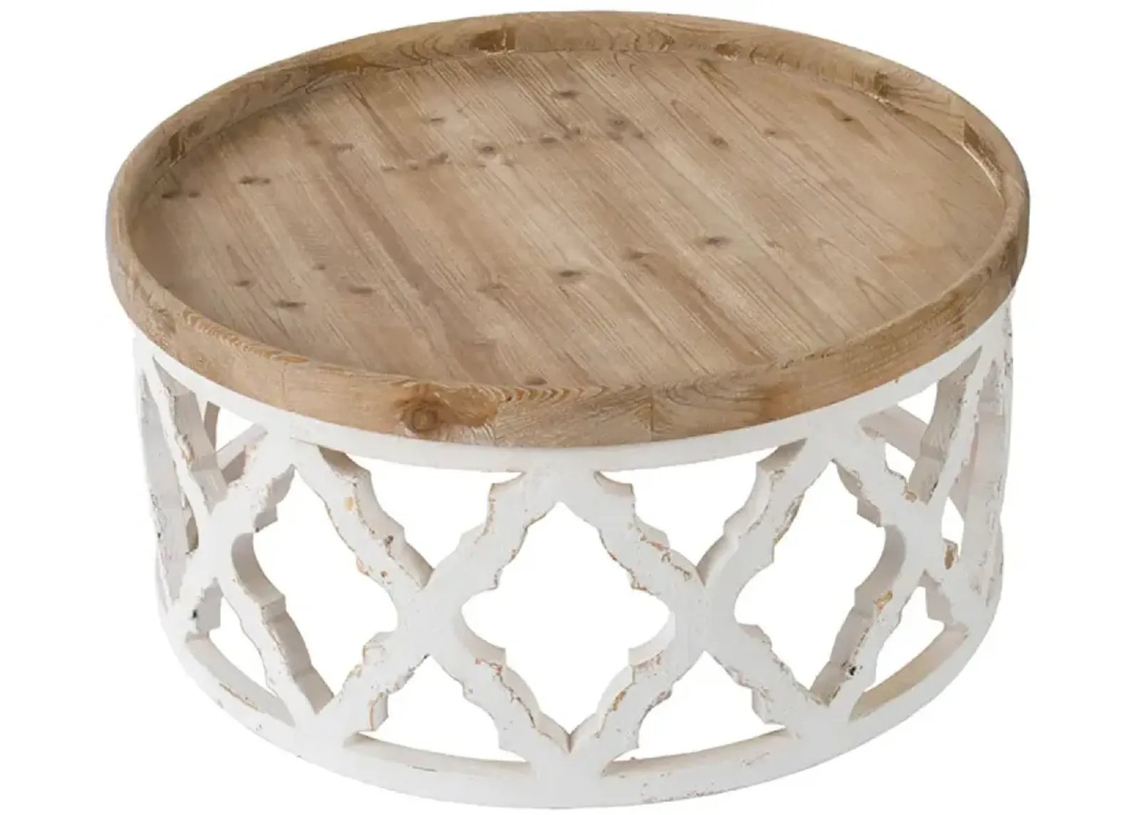 31.9x31.9x15.7" Rustic Round Wooden Coffee Table, White