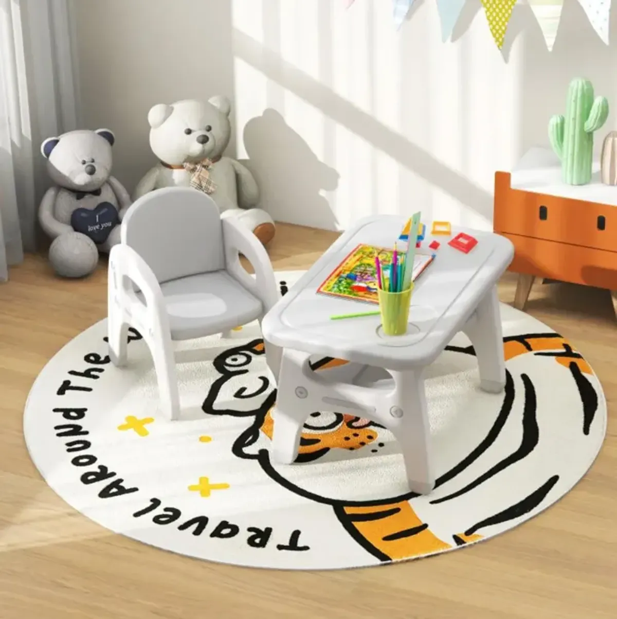 Hivvago Kids Activity Table and Chair Set with Montessori Toys for Preschool and Kindergarten