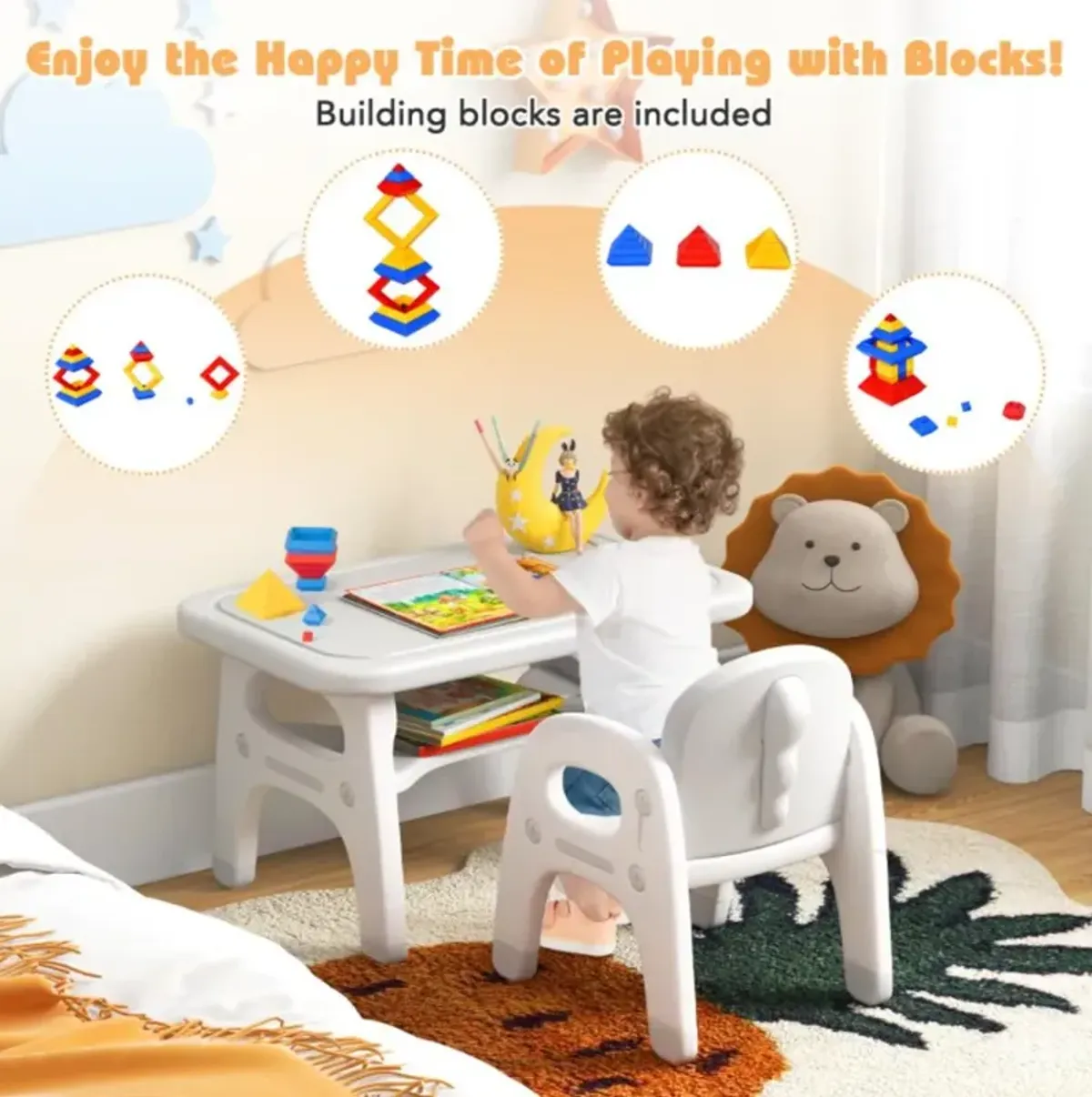 Hivvago Kids Activity Table and Chair Set with Montessori Toys for Preschool and Kindergarten