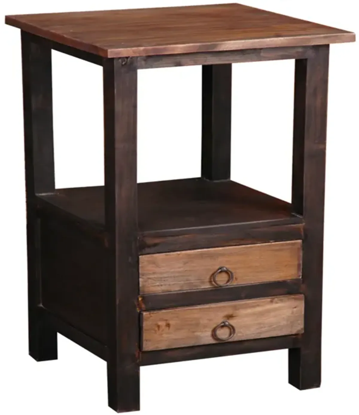 Shabby Chic Cottage 15.8 in. Blackwash and Raftwood Brown Square Solid Wood End Table with 2 Drawers