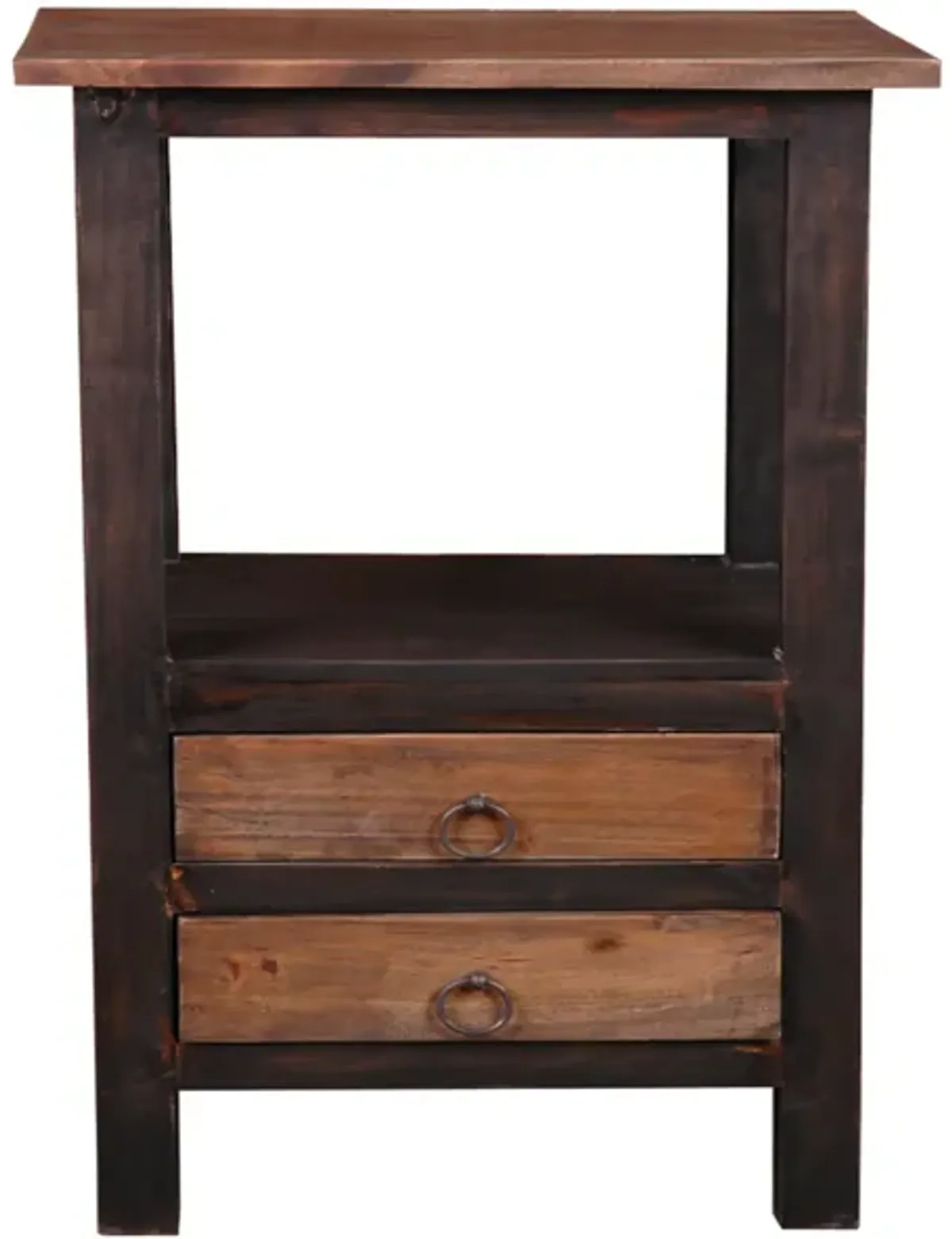 Shabby Chic Cottage 15.8 in. Blackwash and Raftwood Brown Square Solid Wood End Table with 2 Drawers