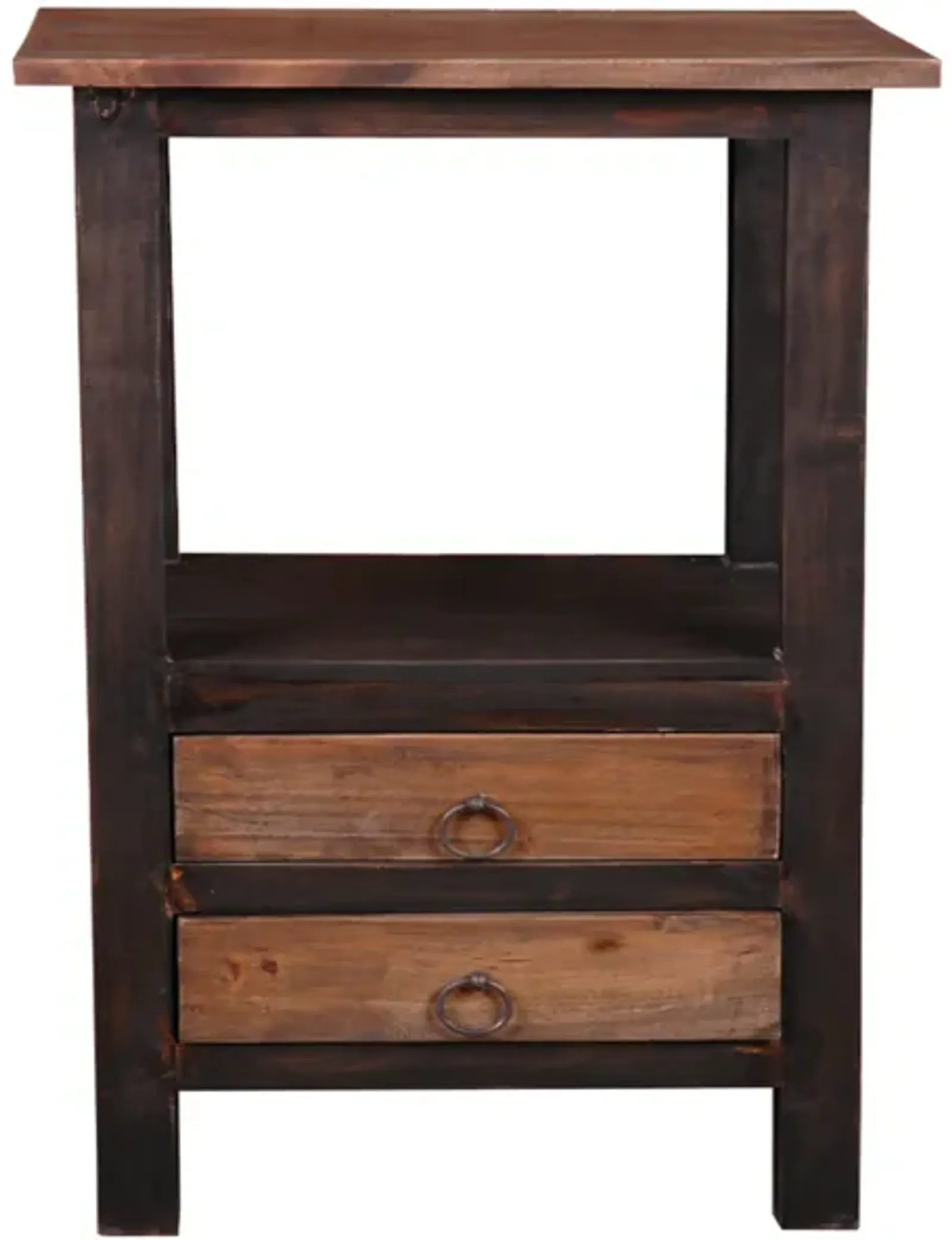 Shabby Chic Cottage 15.8 in. Blackwash and Raftwood Brown Square Solid Wood End Table with 2 Drawers