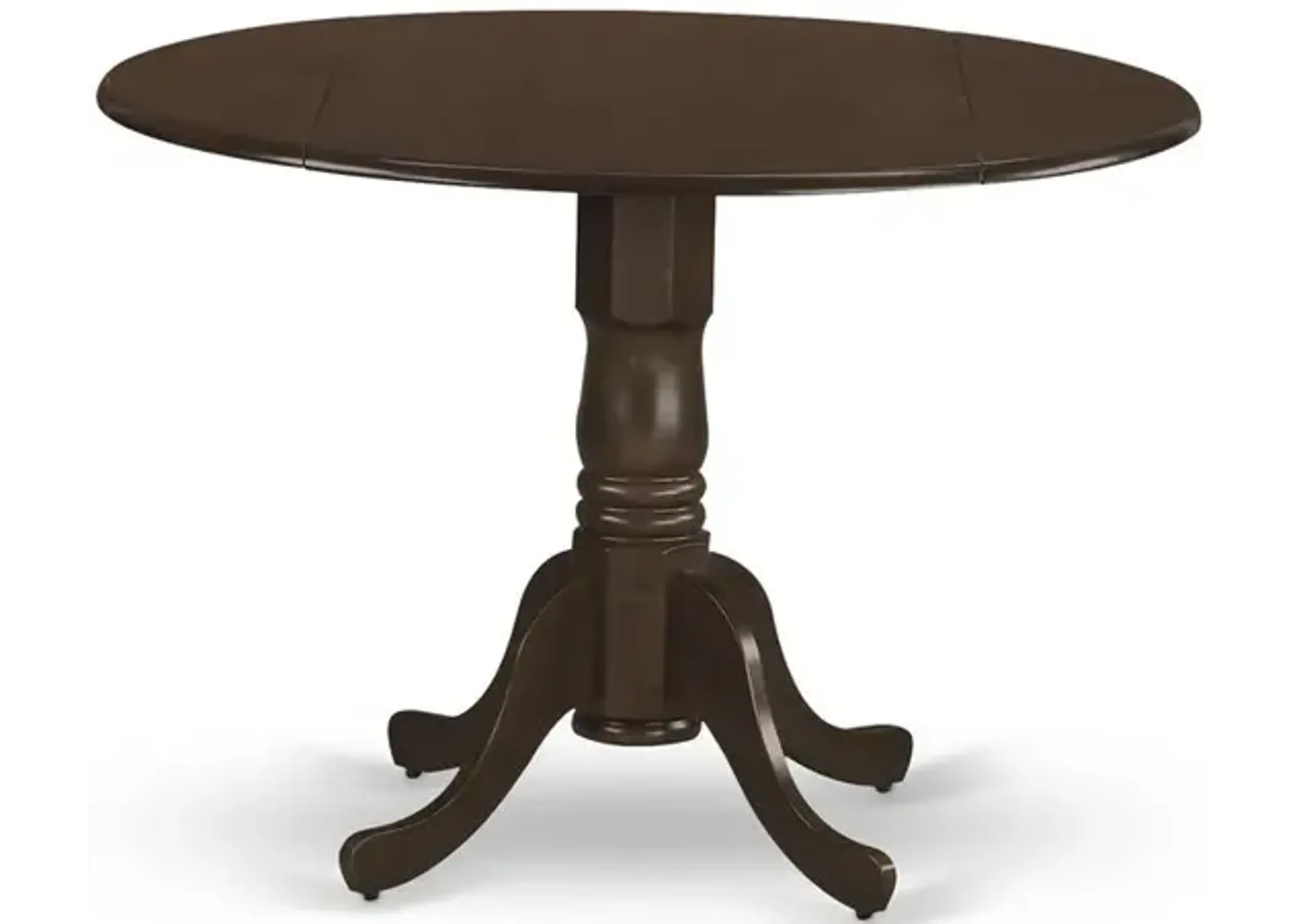 East West Furniture Dublin  Round  Table  with  two  9  Drop  Leaves  in  Saddle  Brown  Finish