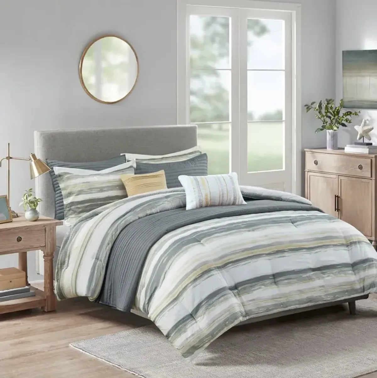 Gracie Mills Javier 8-Piece Tranquil Seersucker Stripe Comforter and Quilt Set Collection