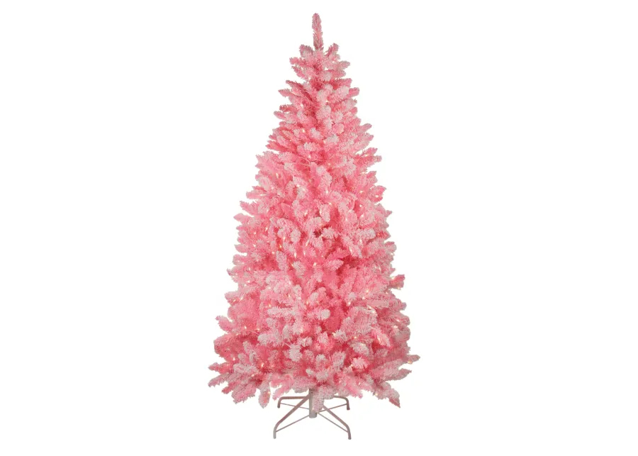 6' Pre-Lit Slim Flocked Pine Artificial Christmas Tree - Clear Lights