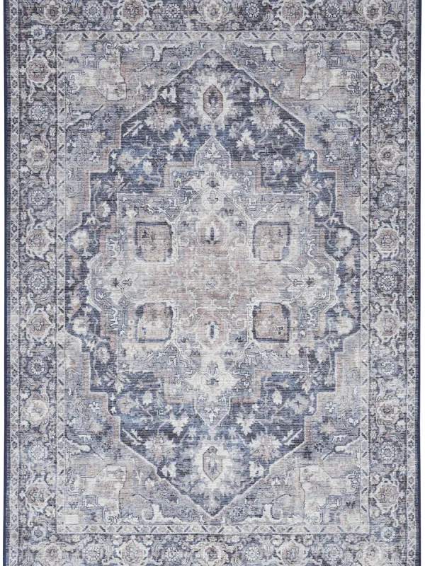 Machine Washable Series 1 SR101 Ivory/Navy 7'10" x Round Rug