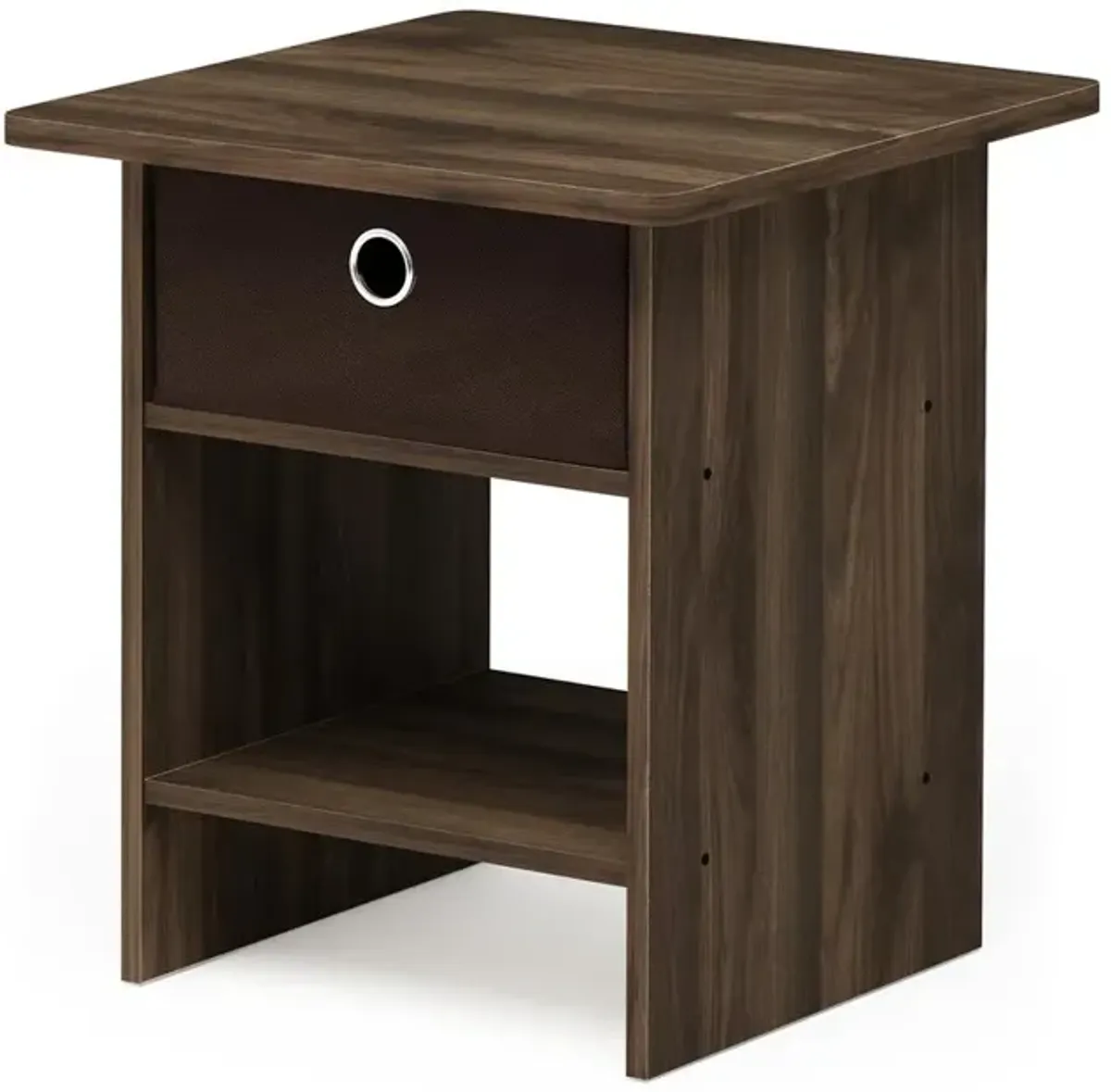 Furinno Dario End Table/ Night Stand Storage Shelf with Bin Drawer, Columbia Walnut/Dark Brown