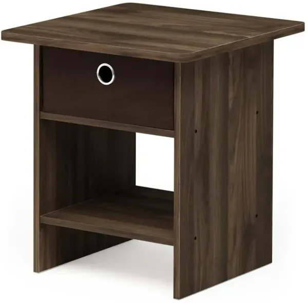 Furinno Dario End Table/ Night Stand Storage Shelf with Bin Drawer, Columbia Walnut/Dark Brown
